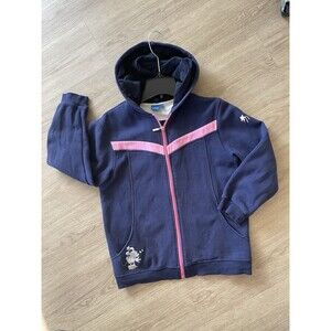 VTG Disney Minnie Logo Girl’s Hooded Zip Up Fleece Jacket Blue Size XL Chest 19”